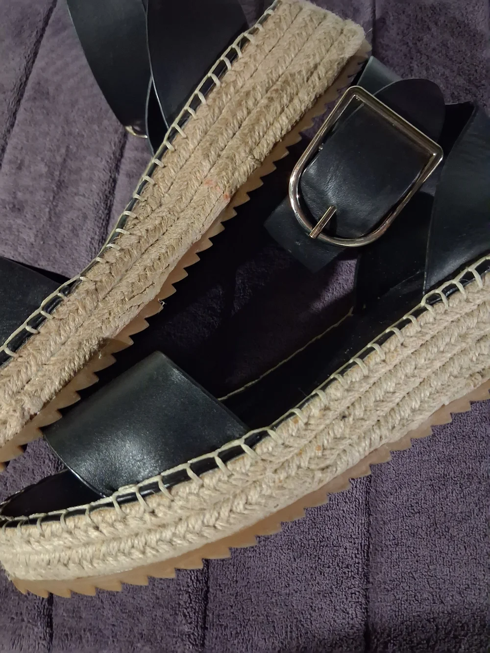 Zara Black Leather Espadrille Platform Sandals with Ankle Buckle